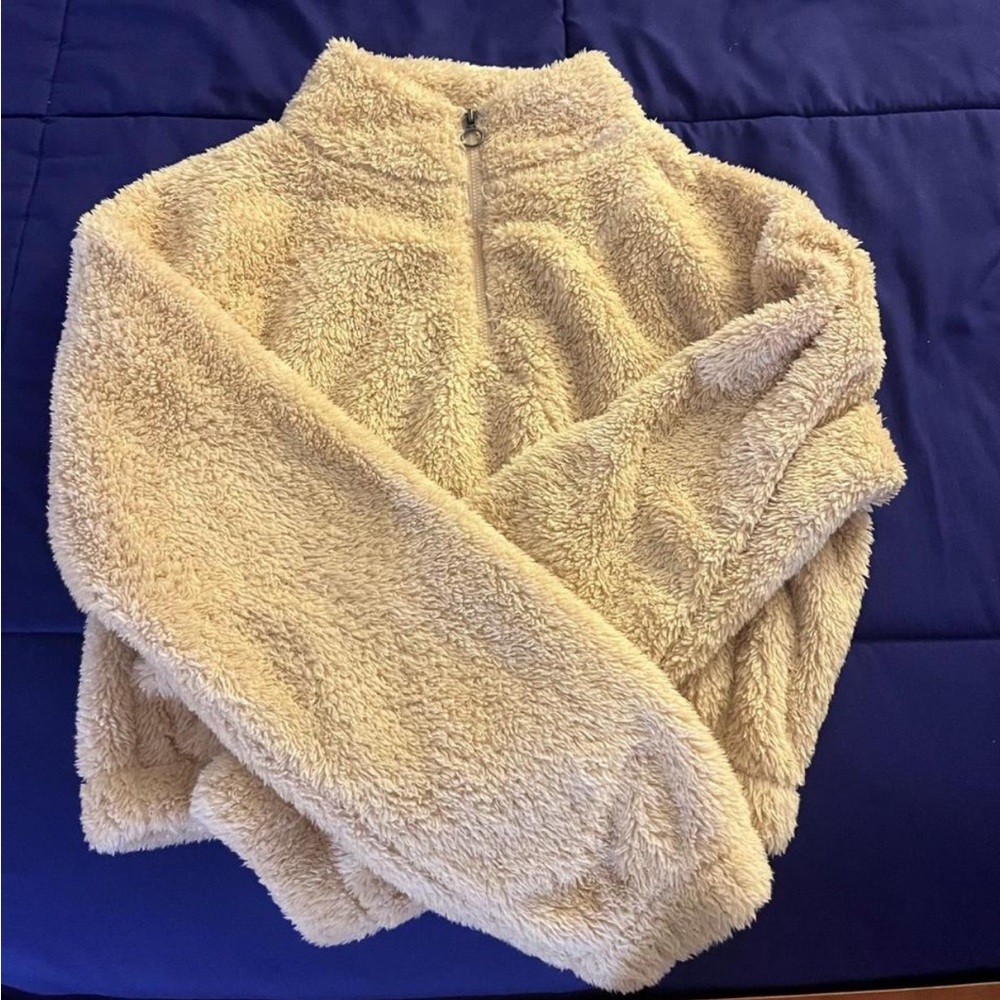 SO Tan Fuzzy Half-Zip Sweater